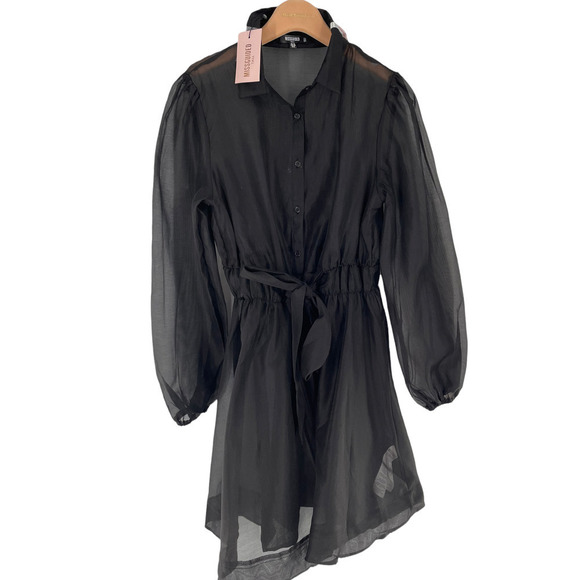 NWT Missguided Organza Sheer Button-up Shirt Dress with tie sash - Picture 2 of 12